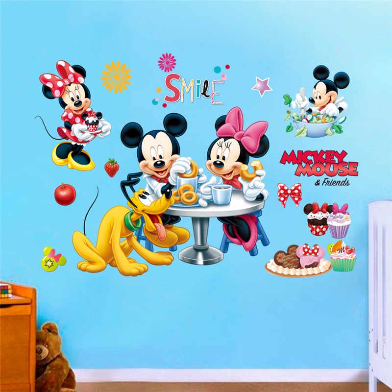 De dibujos animados Mickey Minnie pegatinas de pared para dormitorio de los  niños habitaciones de niños Pared de salón etiqueta arte cartel Mural  regalo de Navidad Decoración | Rehabilitaciones y Reformas en